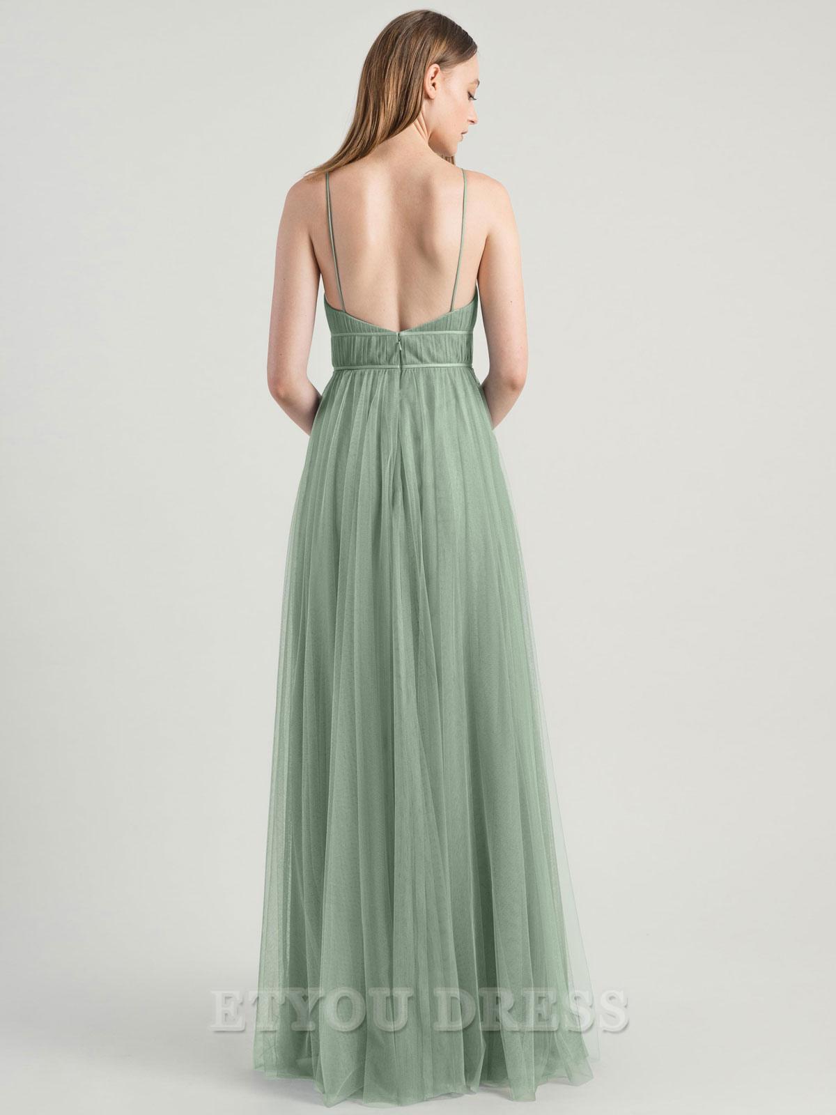 A-Line V-Neck Sleeveless Satin Floor-Length Pleated formal dresses Bridesmaid Dresses evening gown Prom Dress